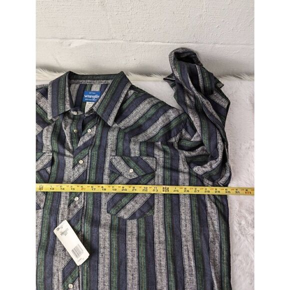 Men's Wrangler Tall Man Western Pearl Snap Flannel Shirt Green Gray 3XT‎ 3X Tall - Picture 6 of 9